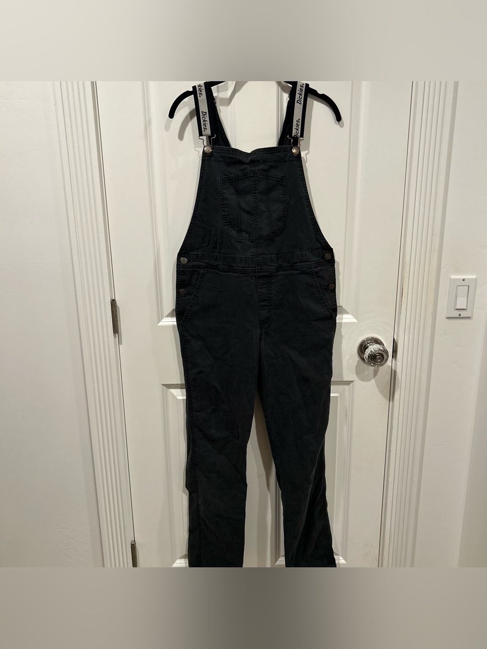 Dickies Women’s Black Stretch Overalls Size Medium Adjustable Straight Leg
